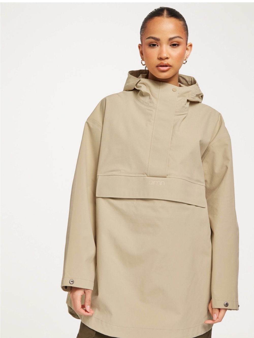 Aim’n oversized Beige Hooded waterproof Jacket - Lightweight Rain wind  Shell